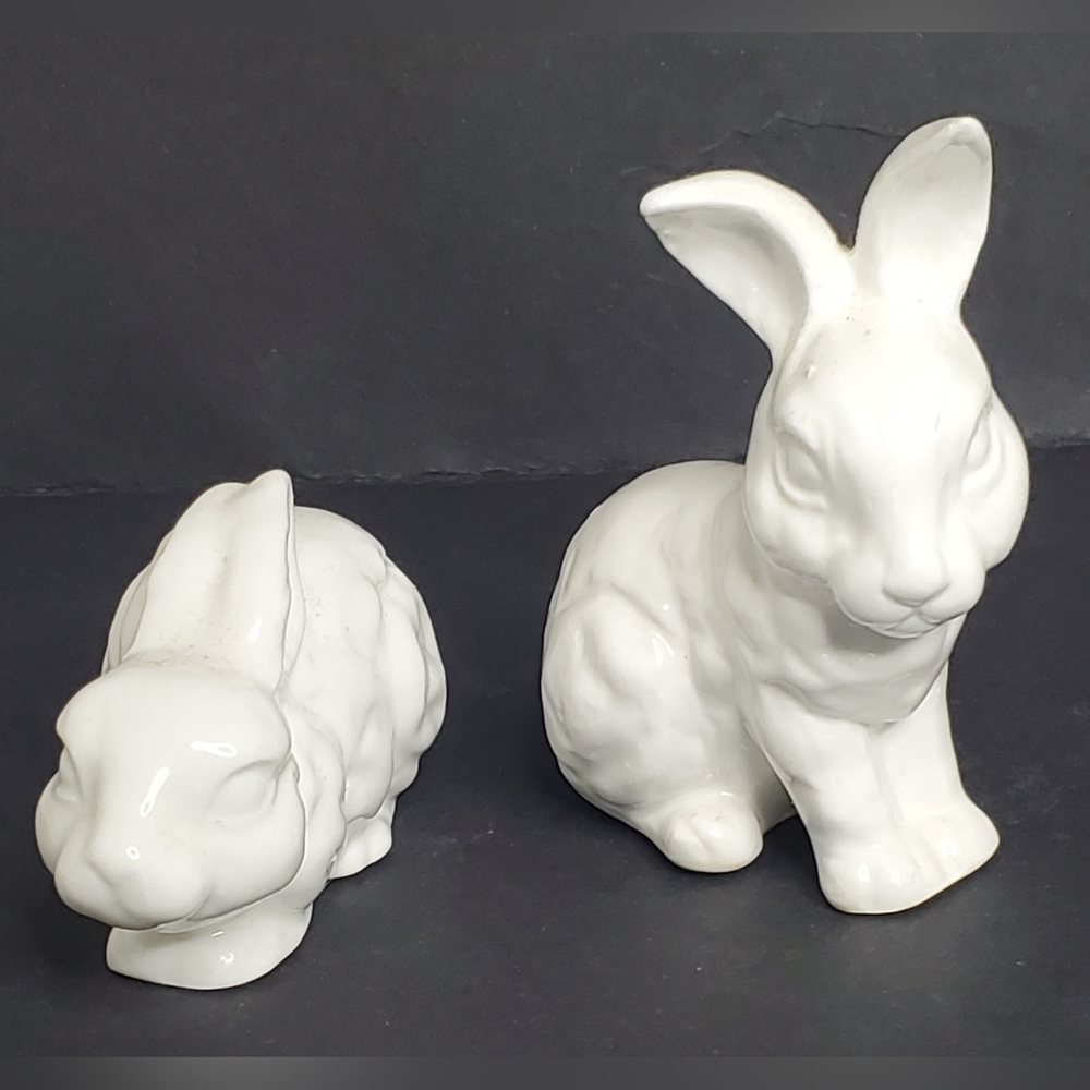 Vintage, Elegant, White Ceramic Rabbit Figurines - 2